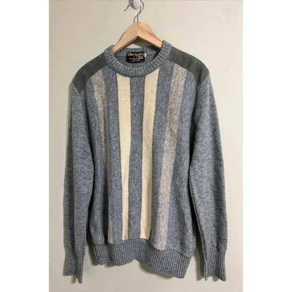 Vtg Glenhusky Of Scotland Mens Pure Wool Shetland Sweater XL Suede Patches - Picture 3 of 11
